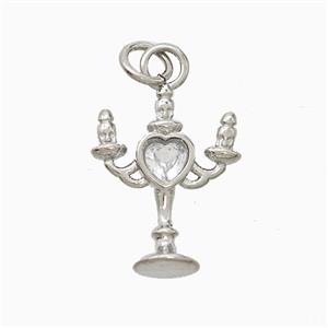 Copper Candlestick Pendant Pave Zirconia Platinum Plated, approx 13-17mm