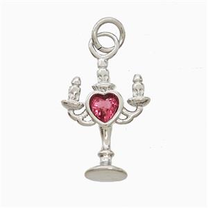 Copper Candlestick Pendant Pave Zirconia Platinum Plated, approx 13-17mm