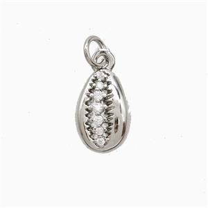 Copper Conch Shell Pendant Pave Zirconia Platinum Plated, approx 8-12mm