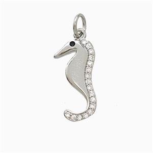 Copper Seahorse Pendant Pave Zirconia Platinum Plated, approx 9-17mm
