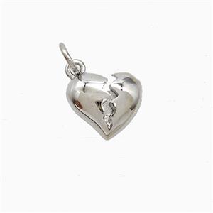 Broken Heart Charms Copper Pendant Platinum Plated, approx 9.5-11mm