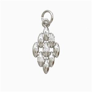 Copper Rhombus Pendant Pave Zirconia Platinum Plated, approx 9-15mm