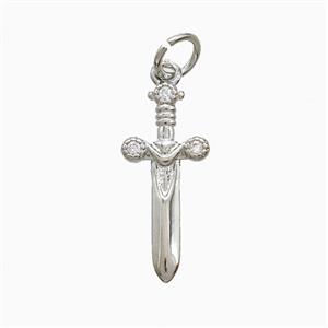 Copper Ankh Sword Pendant Pave Zirconia Platinum Plated, approx 7-17mm