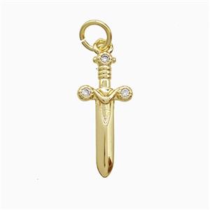 Copper Ankh Sword Pendant Pave Zirconia Gold Plated, approx 7-17mm