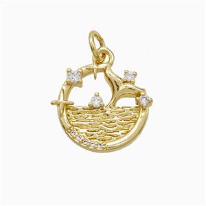 Copper Shark-Tail Pendant Pave Zirconia Ocean Gold Plated, approx 15mm