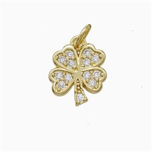 Copper Clover Pendant Pave Zirconia Gold Plated, approx 11-13mm