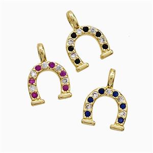 Copper Horseshoe Pendant Pave Zirconia Gold Plated Mixed, approx 8.5-12mm
