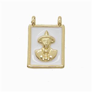 Copper Elder Pendant White Enamel 2loops Gold Plated, approx 10-15mm