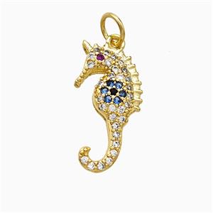 Copper Seahorse Pendant Pave Zirconia Gold Plated, approx 9-19mm