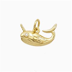 Copper Dolphin Pendant Pave Zirconia Gold Plated, approx 8-14mm