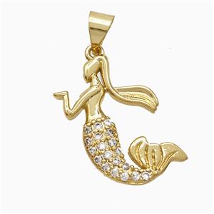Copper Mermaid Pendant Pave Zirconia Gold Plated, approx 15-20mm