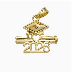 Class Of 2026 Graduation Diploma Pendant Copper Gold Plated, approx 14-18mm