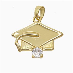 Copper Graduation Cap Pendant Pave Zirconia Gold Plated, approx 15-20mm