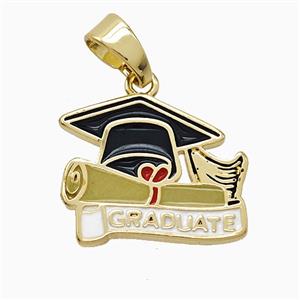 Copper Graduation Cap Pendant Enamel Gold Plated, approx 16-20mm