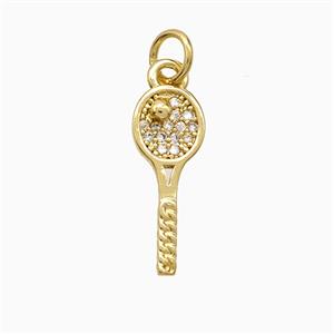 Copper Tennis Racket Pendant Pave Zirconia Sports Gold Plated, approx 6.5-17mm