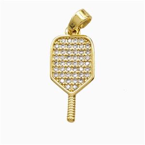 Copper Pickleball Paddle Pendant Pave Zirconia Sports Gold Plated, approx 10-18mm