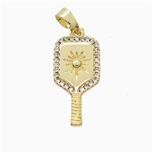 Copper Pickleball Paddle Pendant Pave Zirconia Sports Gold Plated, approx 10-20mm