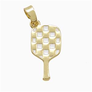 Copper Pickleball Paddle Pendant White Enamel Sports Gold Plated, approx 9-17mm