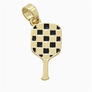 Copper Pickleball Paddle Pendant Black Enamel Sports Gold Plated, approx 9-17mm