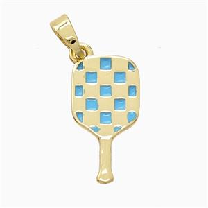 Copper Pickleball Paddle Pendant Blue Enamel Sports Gold Plated, approx 9-17mm