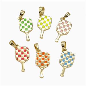 Copper Pickleball Paddle Pendant Enamel Sports Gold Plated Mixed, approx 9-17mm