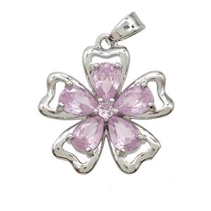 Copper Flower Pendant Pave Zirconia Crystal Glass Platinum Plated, approx 20mm