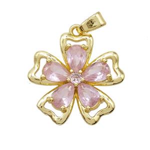 Copper Flower Pendant Pave Zirconia Crystal Glass Gold Plated, approx 20mm