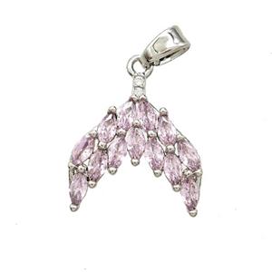 Copper Shark-Tail Pendant Pave Crystal Glass Platinum Plated, approx 15-16mm