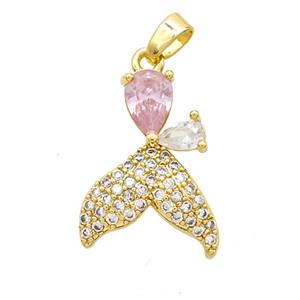 Copper Shark-Tail Pendant Pave Zirconia Crystal Glass Gold Plated, approx 14-20mm