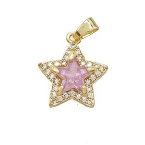 Copper Star Pendant Pave Zirconia Crystal Glass Gold Plated, approx 15mm