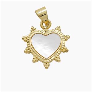 Copper Heart Pendant Pave Shell Gold Plated, approx 16mm