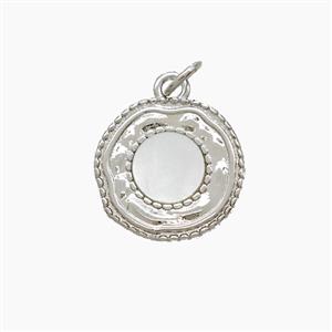 Copper Sun Pendant Pave Shell Platinum Plated, approx 15mm