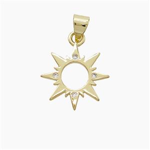 Copper Sun Pendant Pave Zirconia Gold Plated, approx 15mm