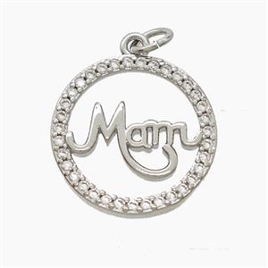 Copper Mam Pendant Pave Zirconia Circle Platinum Plated, approx 17.5mm