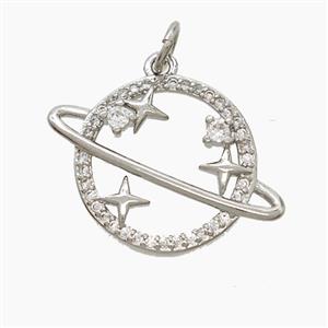 Copper Planet Pendant Pave Zirconia Platinum Plated, approx 16mm