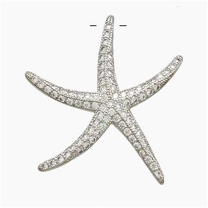 Copper Starfish Pendant Pave Zirconia Platinum Plated, approx 30mm