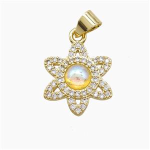 Copper Flower Pendant Pave Zirconia Resin Gold Plated, approx 15mm