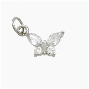 Copper Butterfly Pendant Pave Zirconia Platinum Plated, approx 7-11mm