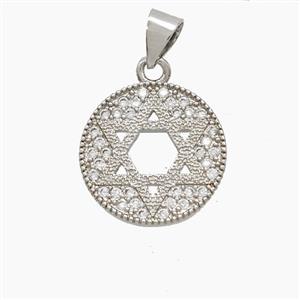 Copper DavidStar Pendant Pave Zirconia Platinum Plated, approx 15mm