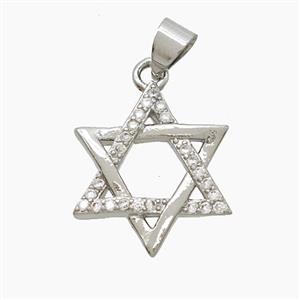 Copper DavidStar Pendant Pave Zirconia Platinum Plated, approx 17mm