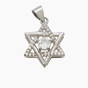 Copper DavidStar Pendant Pave Zirconia Platinum Plated, approx 16mm