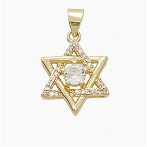 Copper DavidStar Pendant Pave Zirconia Gold Plated, approx 16mm