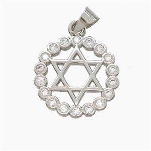 Copper DavidStar Pendant Pave Zirconia Platinum Plated, approx 17mm