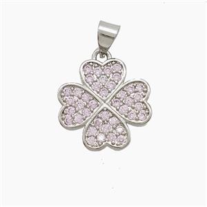 Copper Clover Pendant Pave Zirconia Platinum Plated, approx 15mm