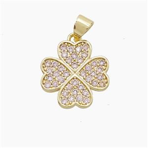Copper Clover Pendant Pave Zirconia Gold Plated, approx 15mm