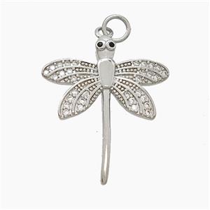 Copper Dragonfly Pendant Pave Zirconia Platinum Plated, approx 21-25mm