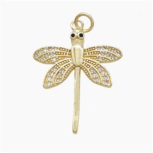 Copper Dragonfly Pendant Pave Zirconia Gold Plated, approx 21-25mm