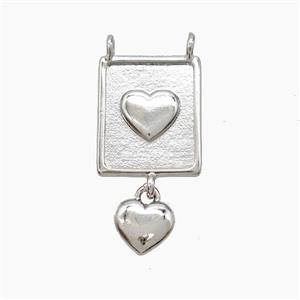 Copper Heart Pendant 2loops Platinum Plated, approx 13-18mm, 7mm