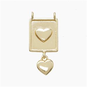 Copper Heart Pendant 2loops Gold Plated, approx 13-18mm, 7mm