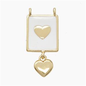 Copper Heart Pendant White Enamel 2loops Gold Plated, approx 13-18mm, 7mm